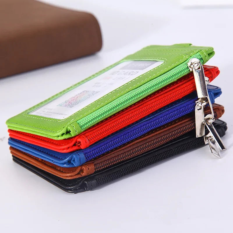 Porte-cartes compact en cuir PU avec fermeture zippée unisexe mini portefeuille — photo 1