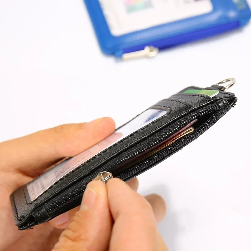 Porte-cartes compact en cuir PU avec fermeture zippée unisexe mini portefeuille — photo 2