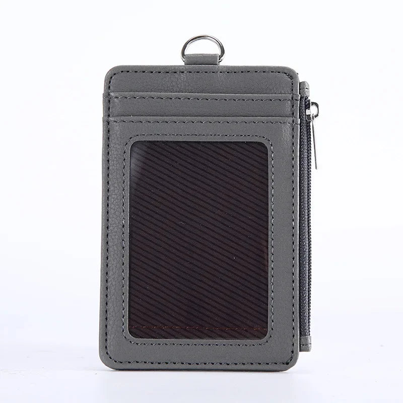 Porte-cartes compact en cuir PU avec fermeture zippée unisexe mini portefeuille — photo 8