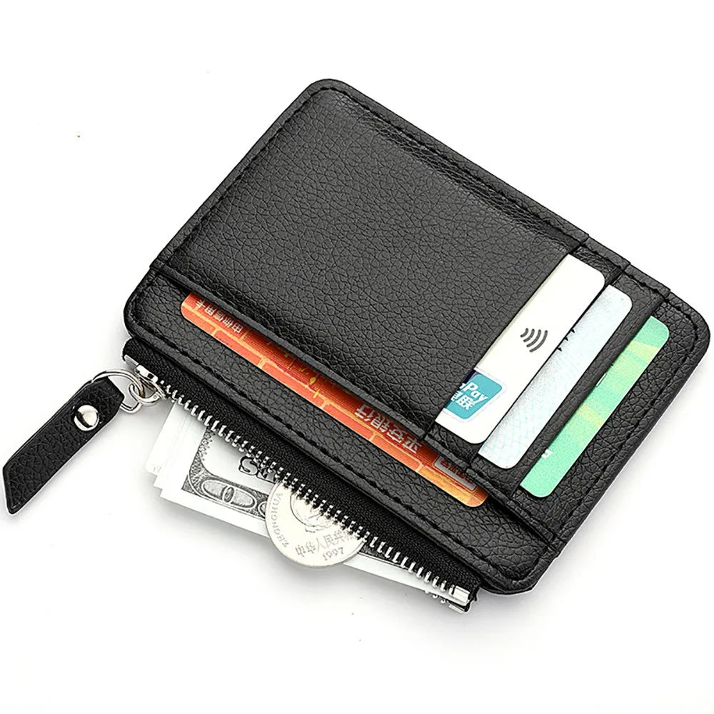 Porte-cartes zippé en cuir PU compact ultra fin avec compartiment monnaie — photo 1