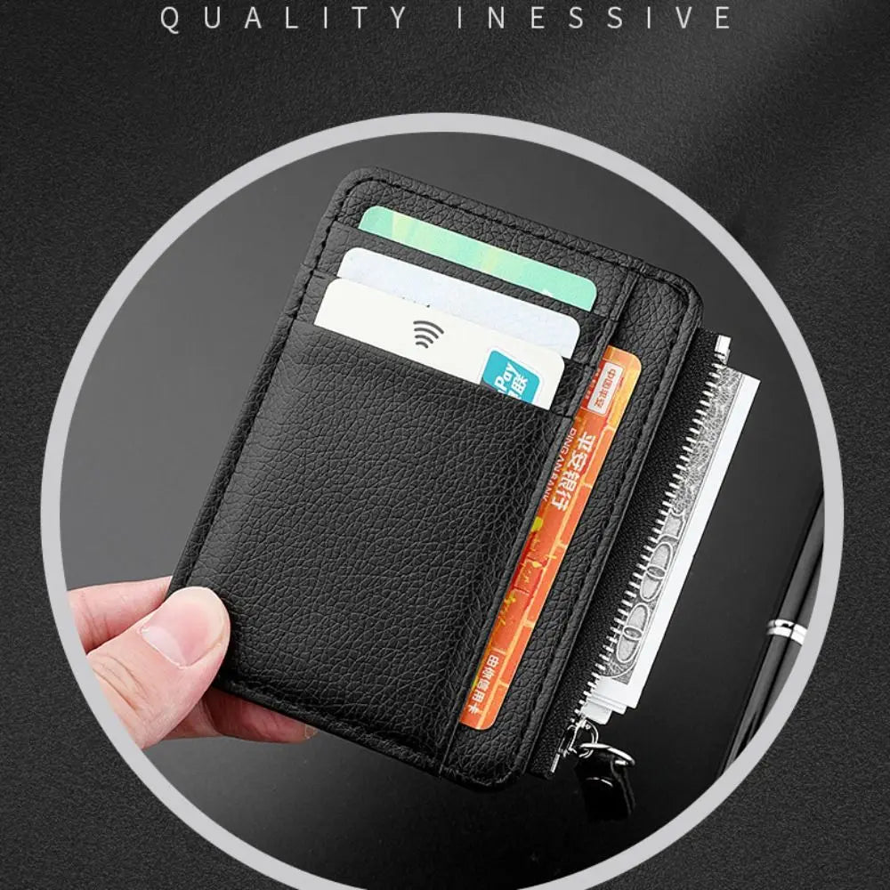 Porte-cartes zippé en cuir PU compact ultra fin avec compartiment monnaie — photo 4