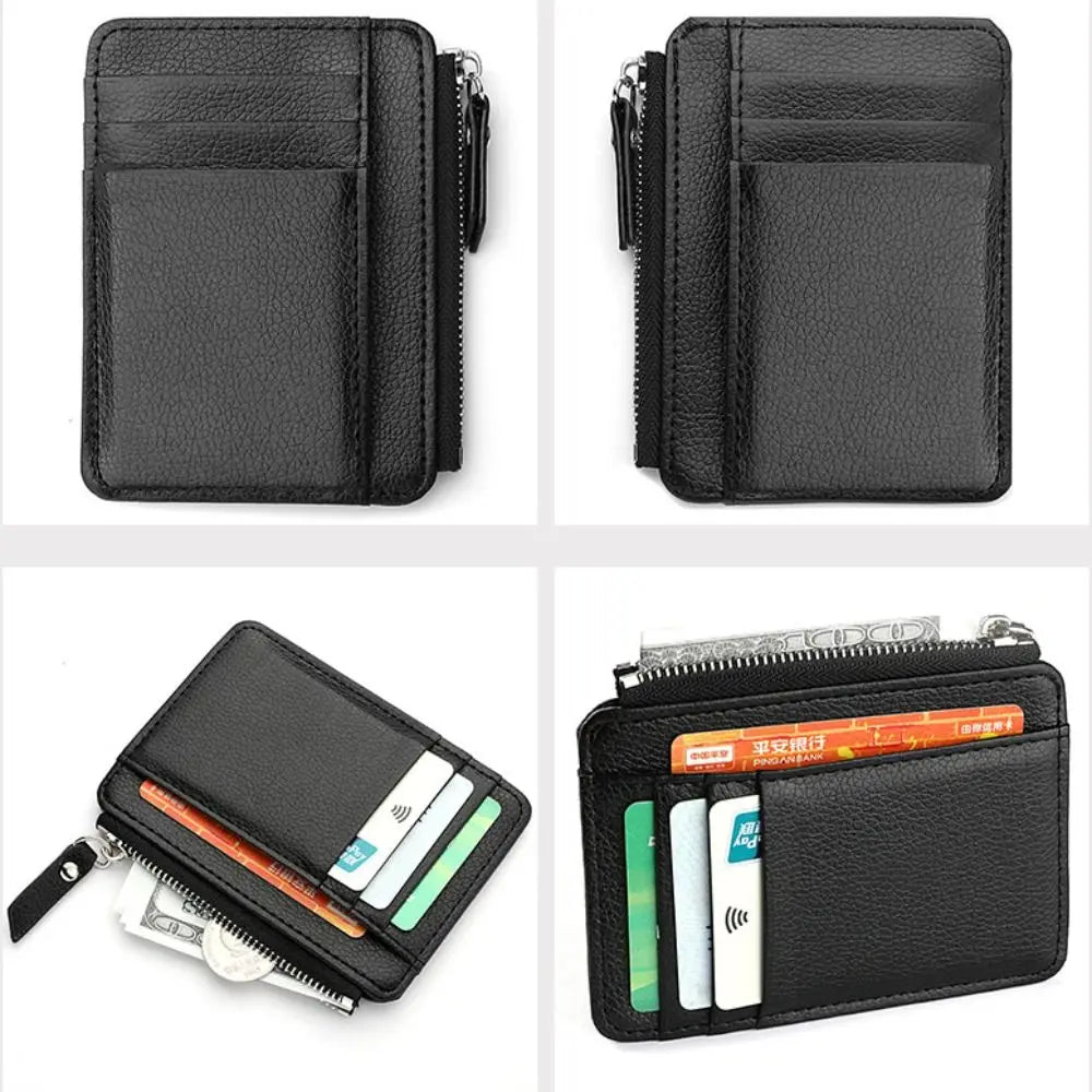 Porte-cartes zippé en cuir PU compact ultra fin avec compartiment monnaie — photo 5