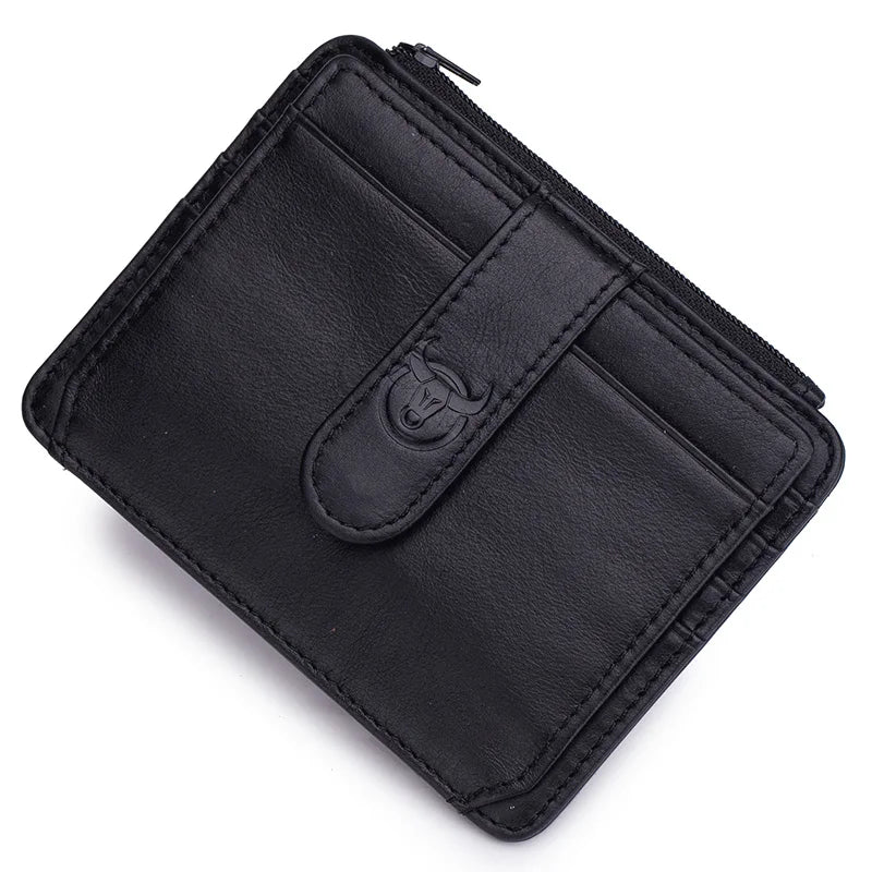 Porte-cartes homme en cuir véritable RFID avec zip et rabat compact — photo 5