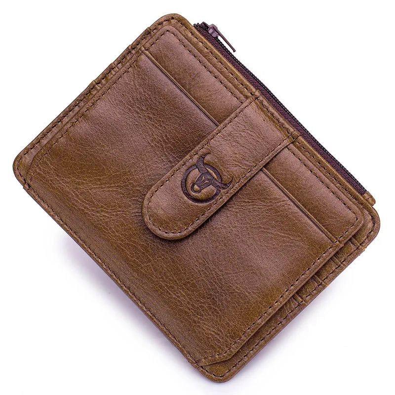 Porte-cartes homme en cuir véritable RFID avec zip et rabat compact — photo 6