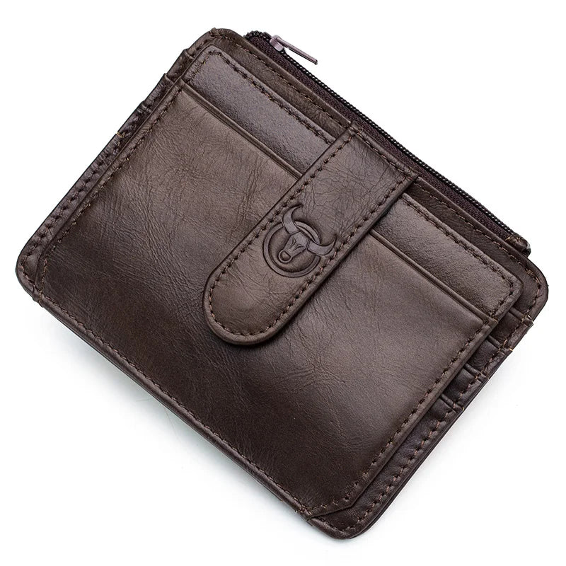 Porte-cartes homme en cuir véritable RFID avec zip et rabat compact — photo 7