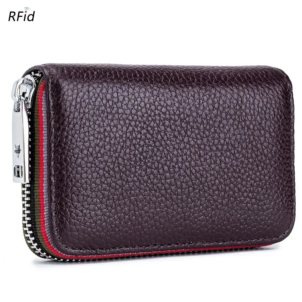 Porte-cartes en cuir véritable zippé avec RFID compact unisexe accordéon — photo 10