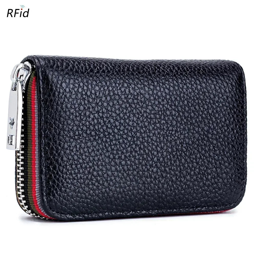 Porte-cartes en cuir véritable zippé avec RFID compact unisexe accordéon — photo 11