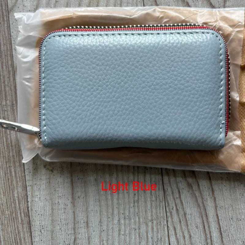 Porte-cartes en cuir véritable zippé avec RFID compact unisexe accordéon — photo 2