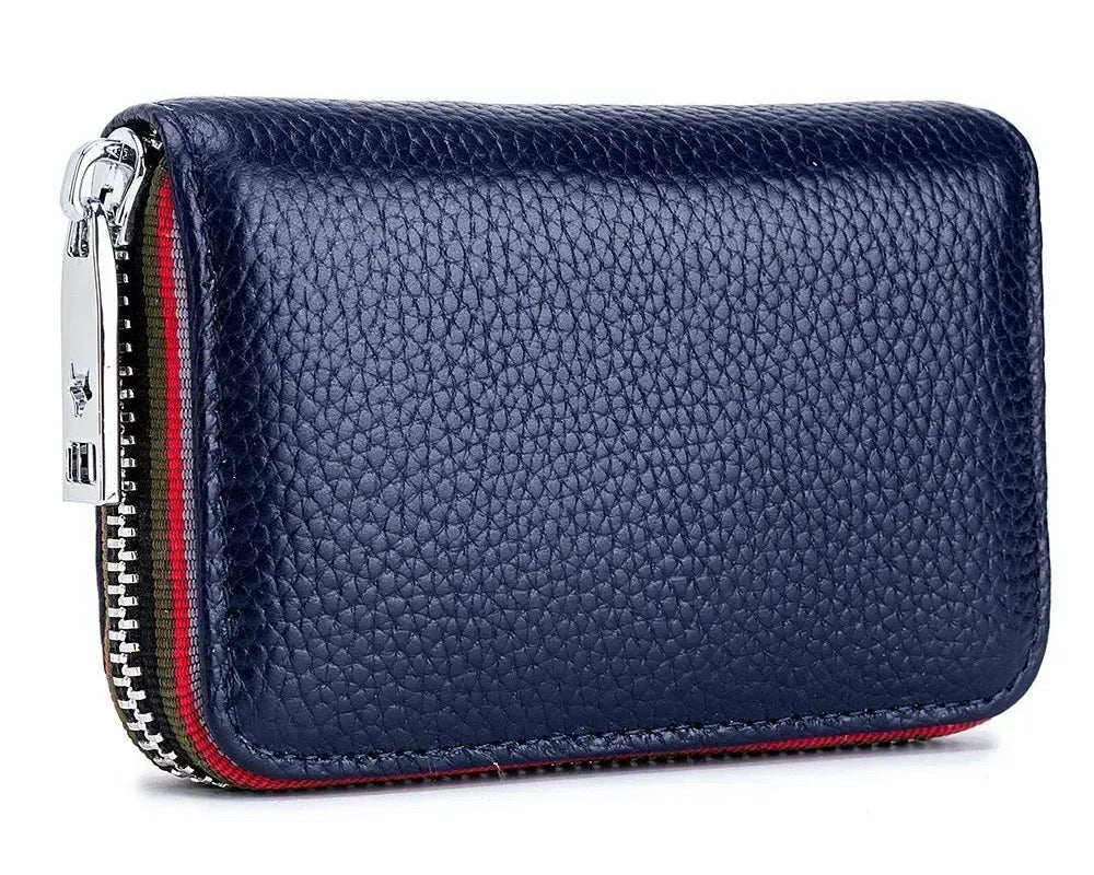 Porte-cartes en cuir véritable zippé avec RFID compact unisexe accordéon — photo 3