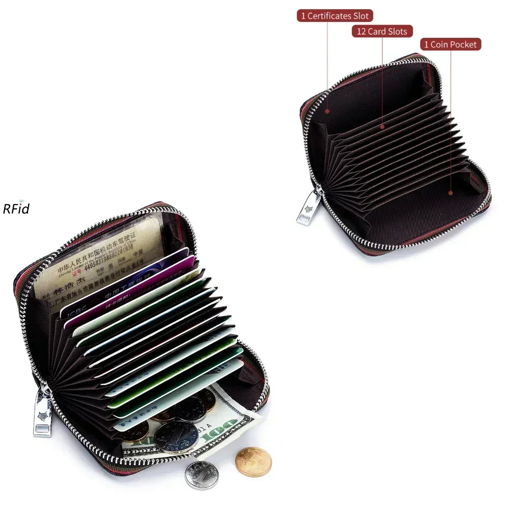Porte-cartes en cuir véritable zippé avec RFID compact unisexe accordéon — photo 6
