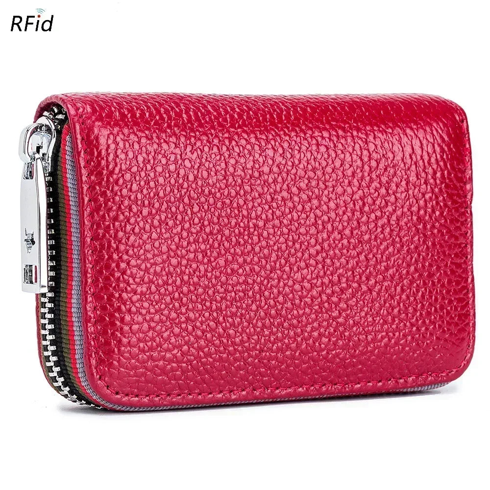 Porte-cartes en cuir véritable zippé avec RFID compact unisexe accordéon — photo 9