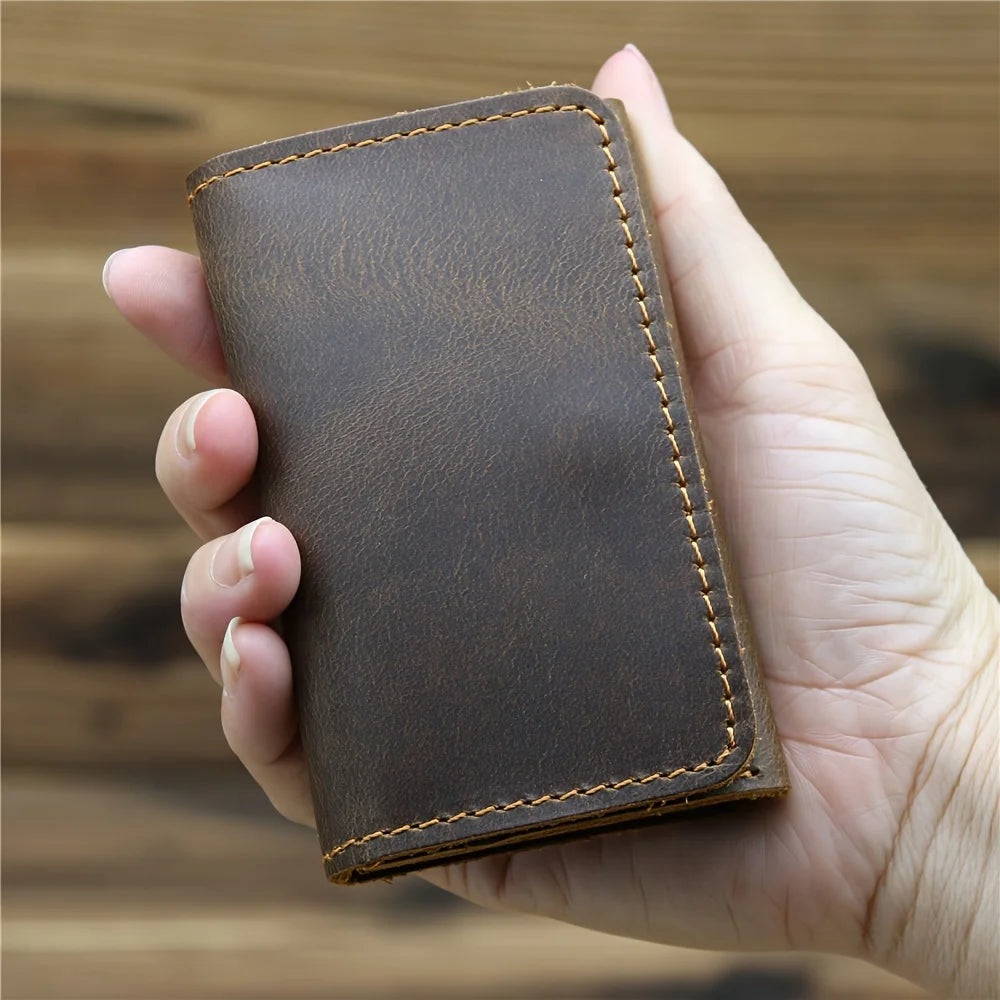 Porte-cartes en cuir véritable compact avec bouton pression pour cartes et identité — photo 1