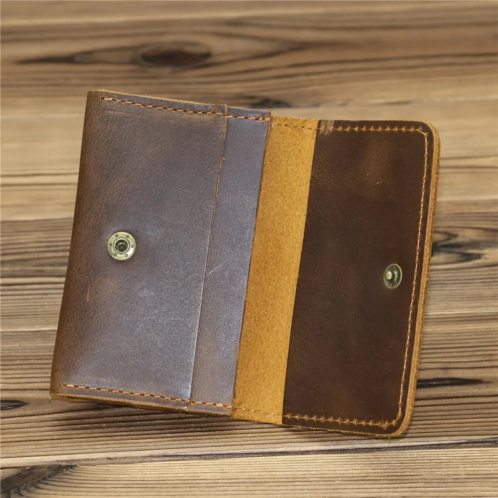 Porte-cartes en cuir véritable compact avec bouton pression pour cartes et identité — photo 4 Image