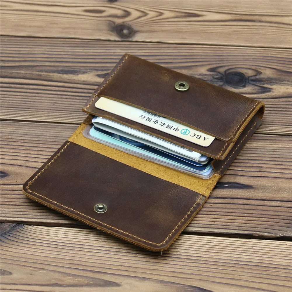 Porte-cartes en cuir véritable crazy horse vintage avec protection rfid et clip — photo 6 Image