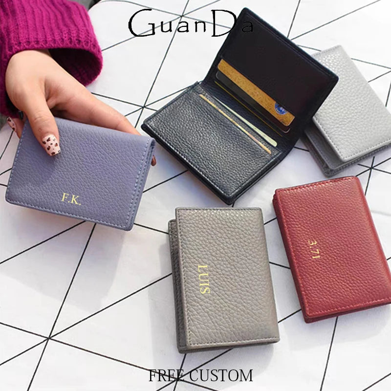 Porte-cartes en cuir véritable unisexe personnalisable avec compartiments et fermeture pliable — photo 2