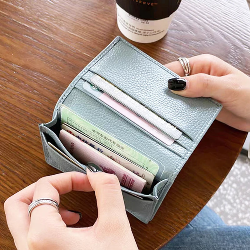 Porte-cartes en cuir véritable unisexe personnalisable avec compartiments et fermeture pliable — photo 5