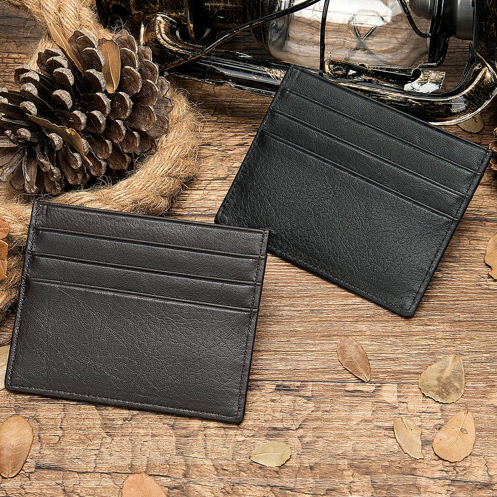 Porte-cartes slim en cuir véritable avec 7 emplacements pour cartes compact unisexe — photo 1
