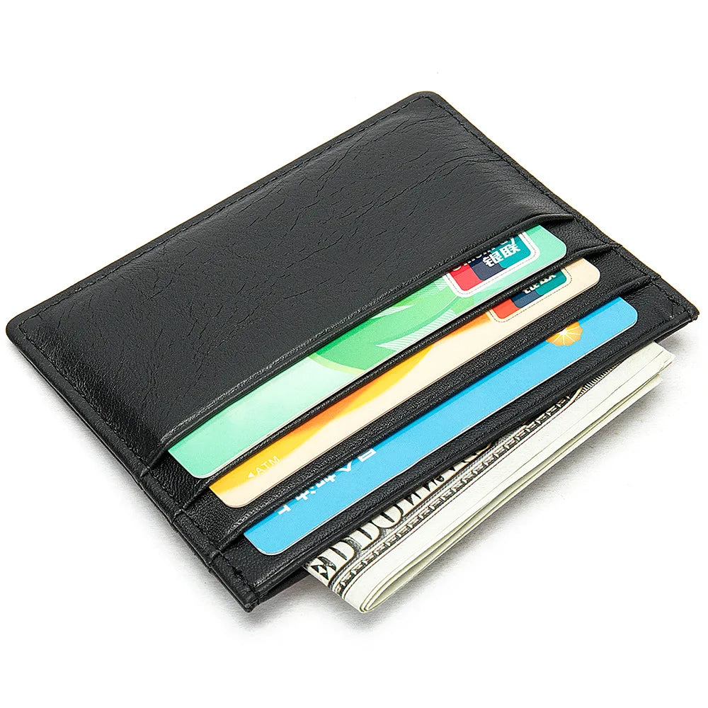 Porte-cartes slim en cuir véritable avec 7 emplacements pour cartes compact unisexe — photo 2