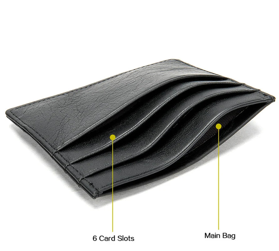Porte-cartes slim en cuir véritable avec 7 emplacements pour cartes compact unisexe — photo 6 Image