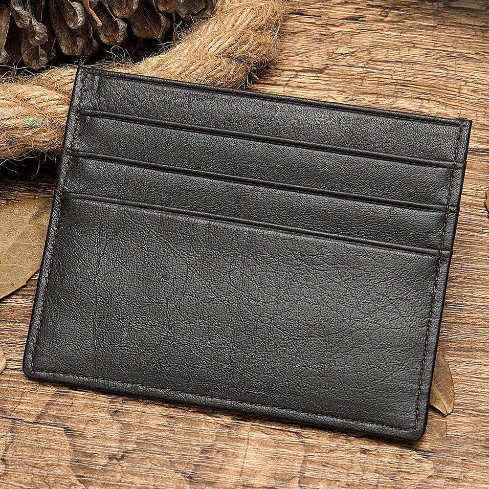 Porte-cartes slim en cuir véritable avec 7 emplacements pour cartes compact unisexe — photo 7 Image
