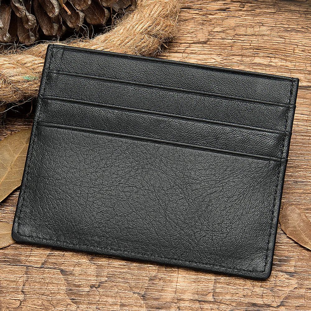 Porte-cartes slim en cuir véritable avec 7 emplacements pour cartes compact unisexe — photo 8 Image