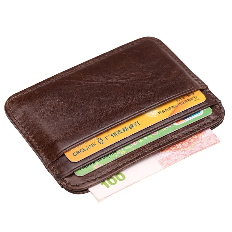 Porte-cartes en cuir véritable vintage compact avec multi-emplacements pour cartes — photo 1