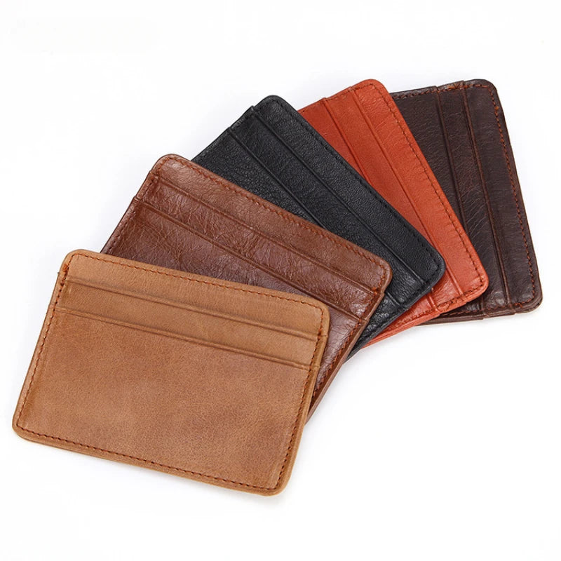 Porte-cartes en cuir véritable vintage compact avec multi-emplacements pour cartes — photo 2