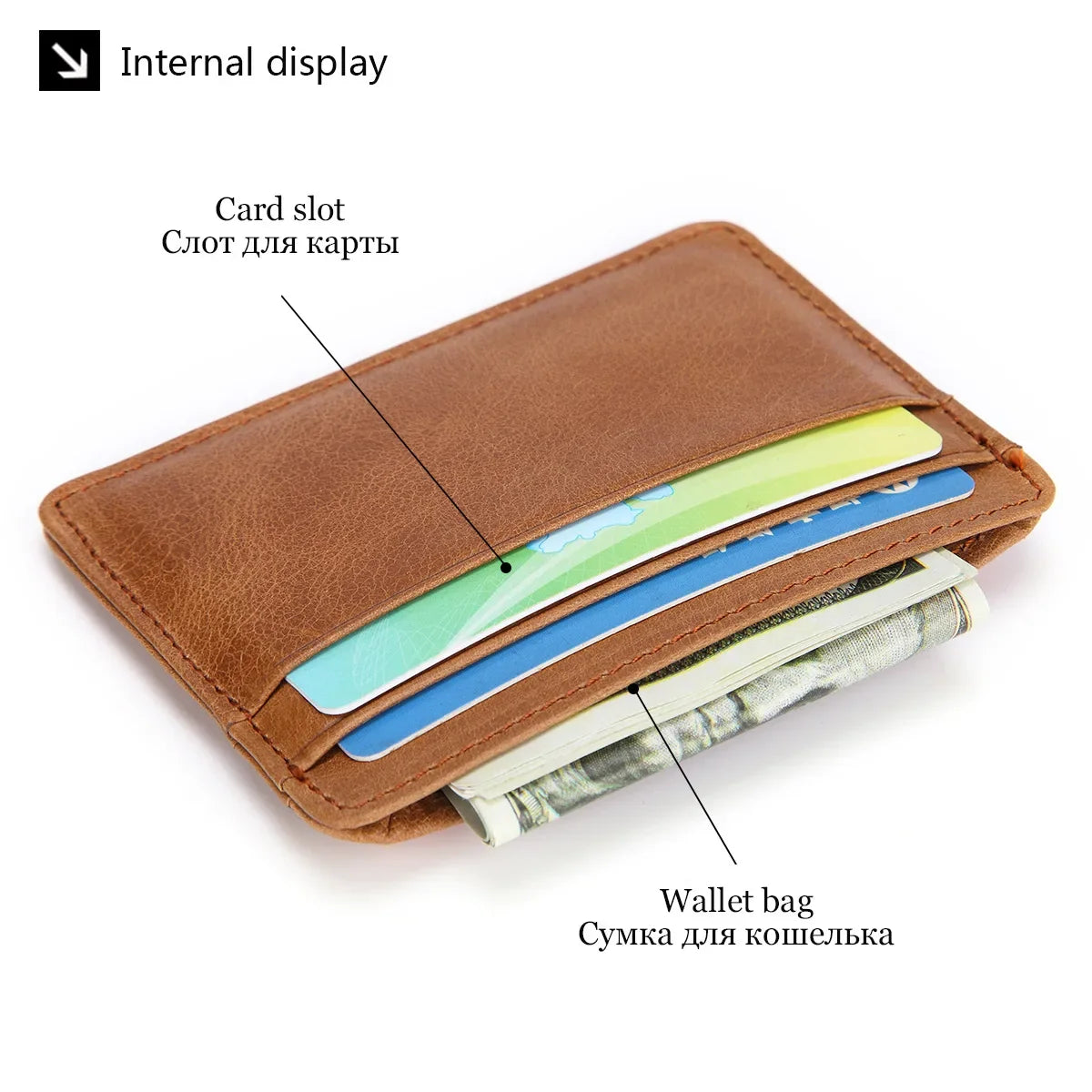 Porte-cartes en cuir véritable vintage compact avec multi-emplacements pour cartes — photo 3