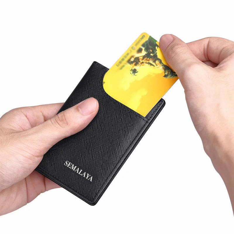 Porte-cartes vertical en cuir véritable ultra fin avec rangements pour cartes et identité — photo 1