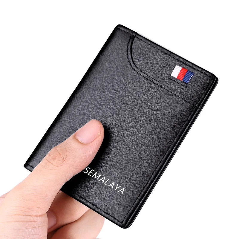 Porte-cartes vertical en cuir véritable ultra fin avec rangements pour cartes et identité — photo 2