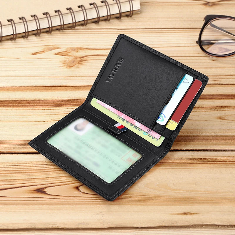 Porte-cartes vertical en cuir véritable ultra fin avec rangements pour cartes et identité — photo 3