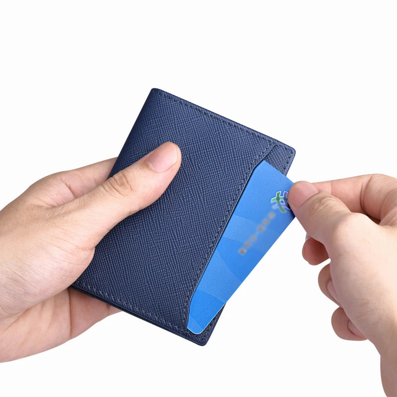 Porte-cartes vertical en cuir véritable ultra fin avec rangements pour cartes et identité — photo 4