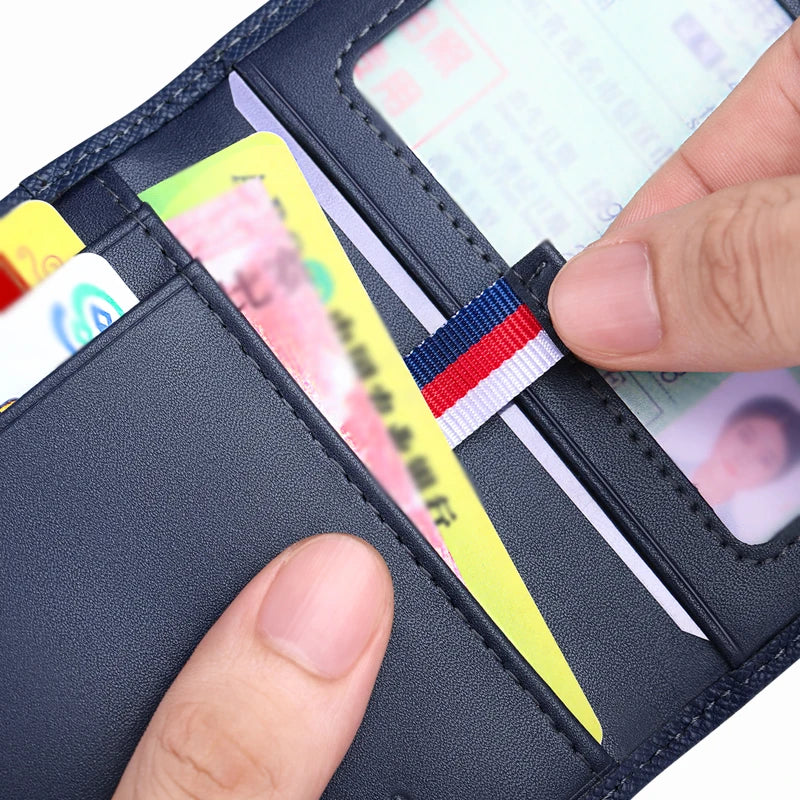 Porte-cartes vertical en cuir véritable ultra fin avec rangements pour cartes et identité — photo 5 Image