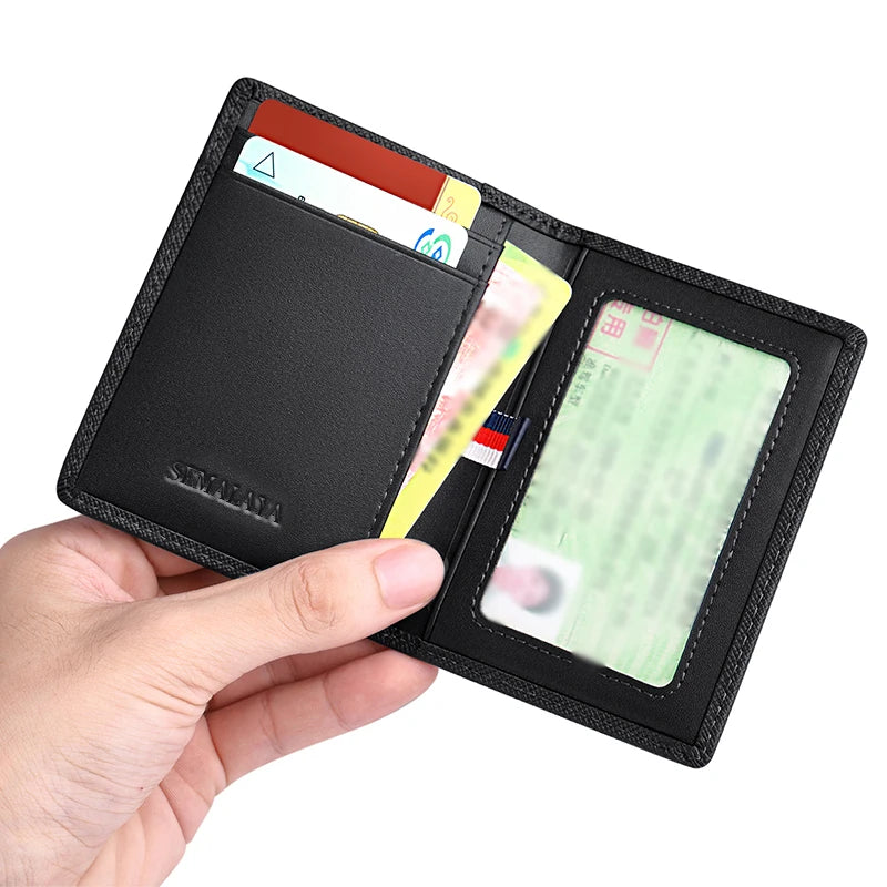 Porte-cartes vertical en cuir véritable ultra fin avec rangements pour cartes et identité — photo 6