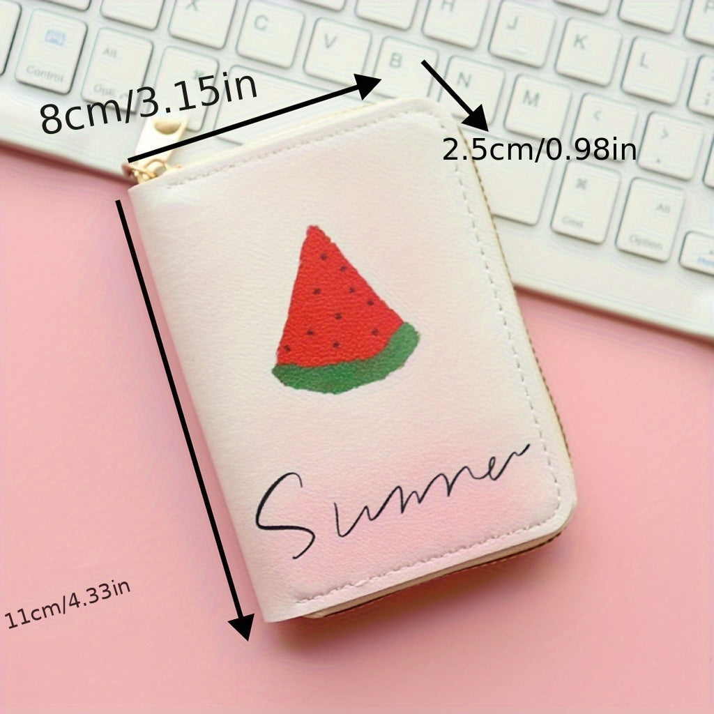 Porte-cartes fille accordéon zippé, fruits imprimés, 8 x 11 cm