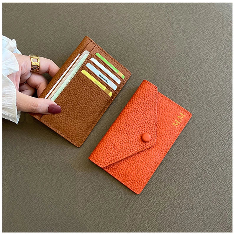 Porte-cartes enveloppe en cuir de vachette véritable style coréen pour femme — photo 1