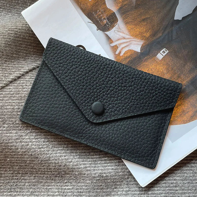 Porte-cartes enveloppe en cuir de vachette véritable style coréen pour femme — photo 10