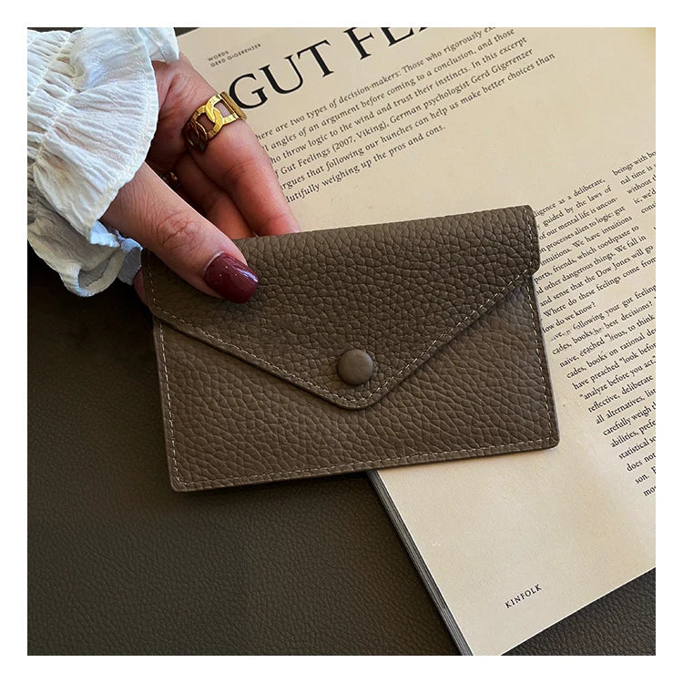 Porte-cartes enveloppe en cuir de vachette véritable style coréen pour femme — photo 14 Image