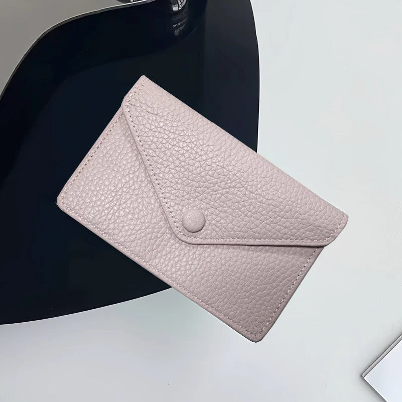 Porte-cartes enveloppe en cuir de vachette véritable style coréen pour femme — photo 15