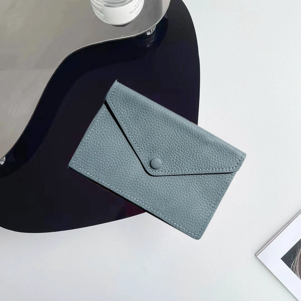 Porte-cartes enveloppe en cuir de vachette véritable style coréen pour femme — photo 17