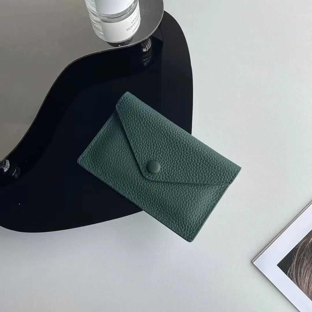 Porte-cartes enveloppe en cuir de vachette véritable style coréen pour femme — photo 18