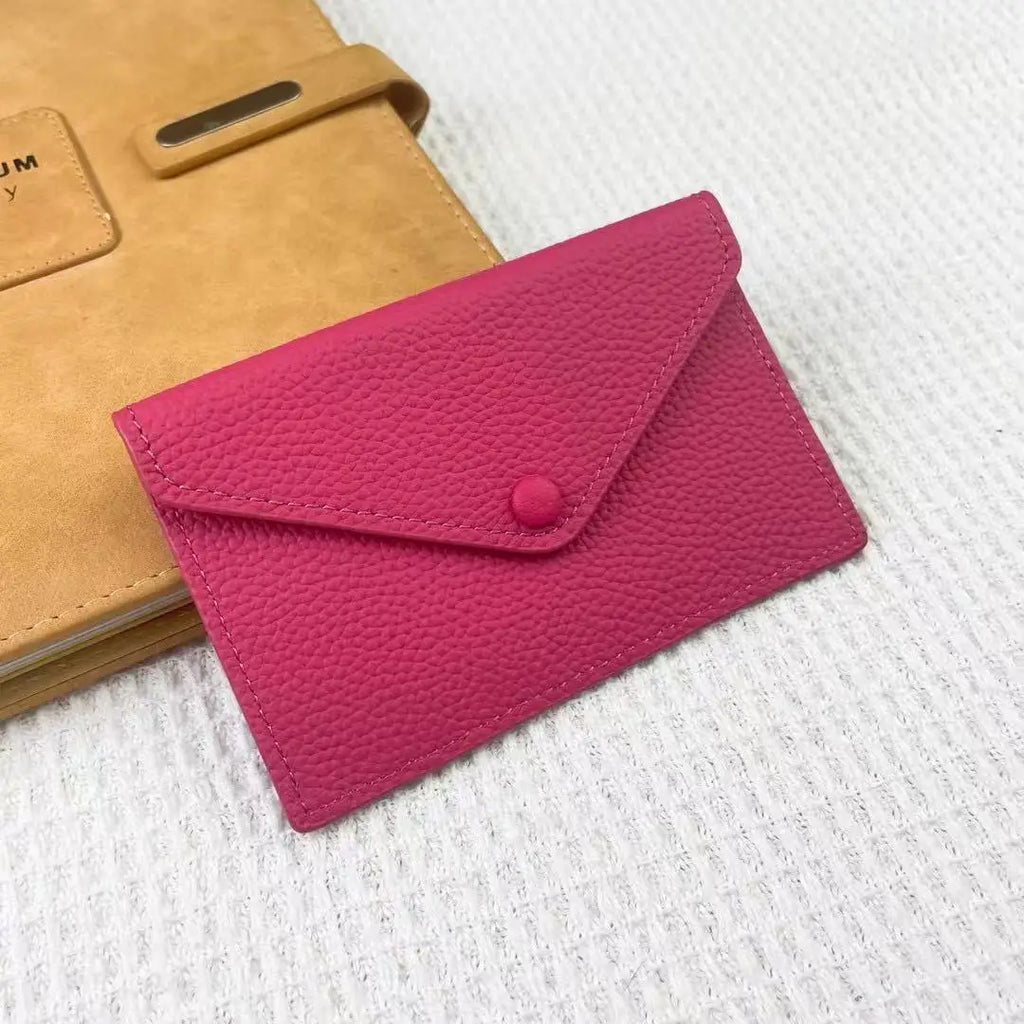 Porte-cartes enveloppe en cuir de vachette véritable style coréen pour femme — photo 19