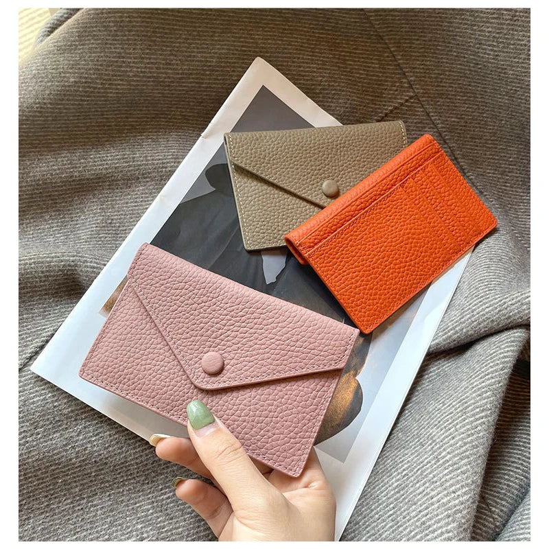 Porte-cartes enveloppe en cuir de vachette véritable style coréen pour femme — photo 2