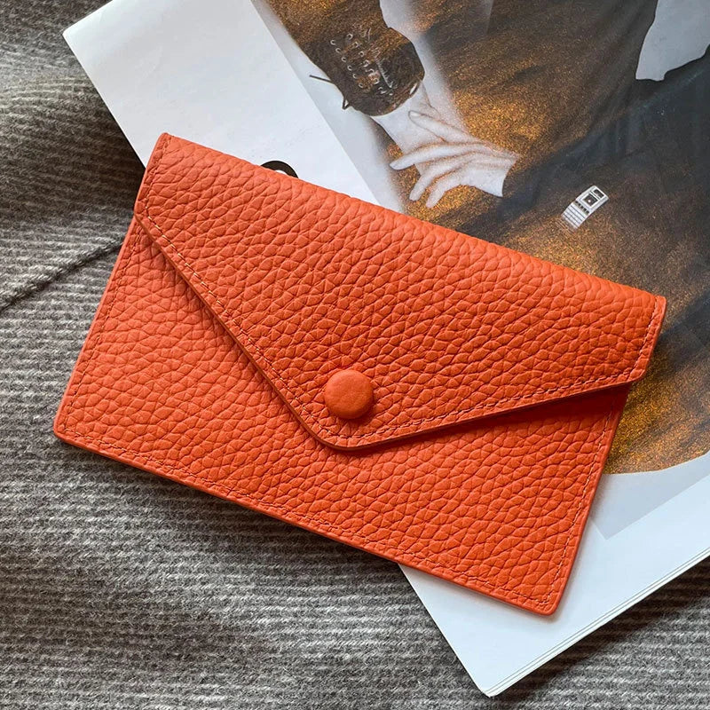Porte-cartes enveloppe en cuir de vachette véritable style coréen pour femme — photo 20