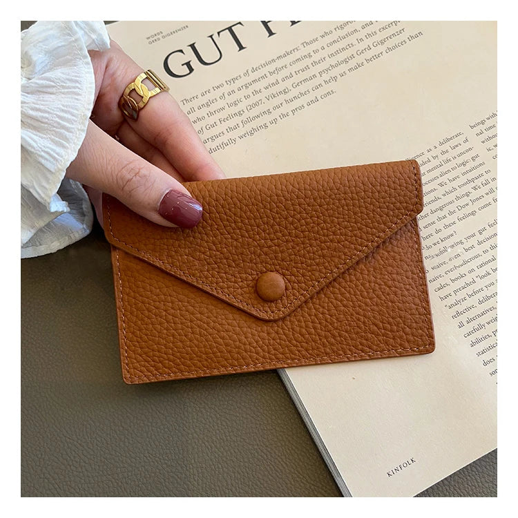 Porte-cartes enveloppe en cuir de vachette véritable style coréen pour femme — photo 21