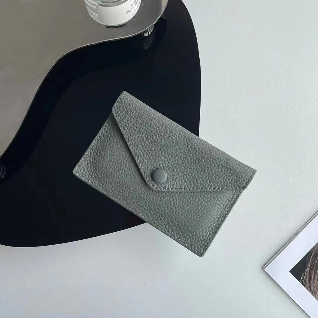 Porte-cartes enveloppe en cuir de vachette véritable style coréen pour femme — photo 24