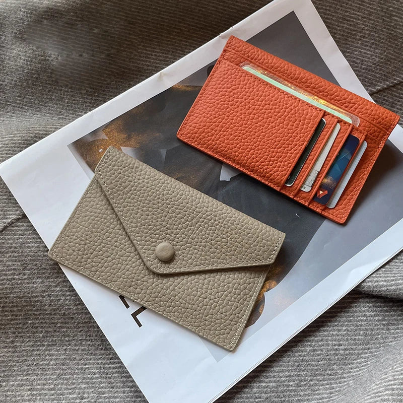 Porte-cartes enveloppe en cuir de vachette véritable style coréen pour femme — photo 3