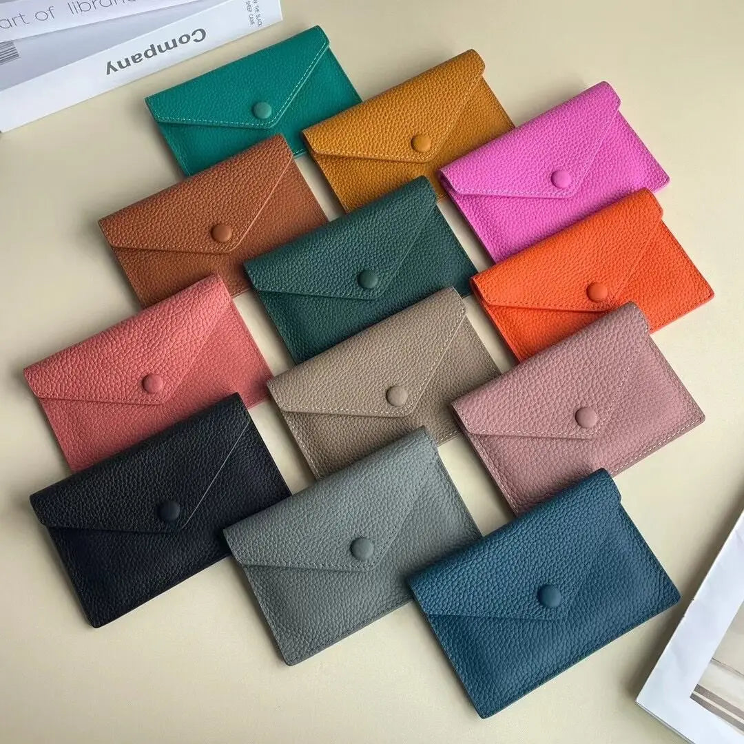 Porte-cartes enveloppe en cuir de vachette véritable style coréen pour femme — photo 6 Image
