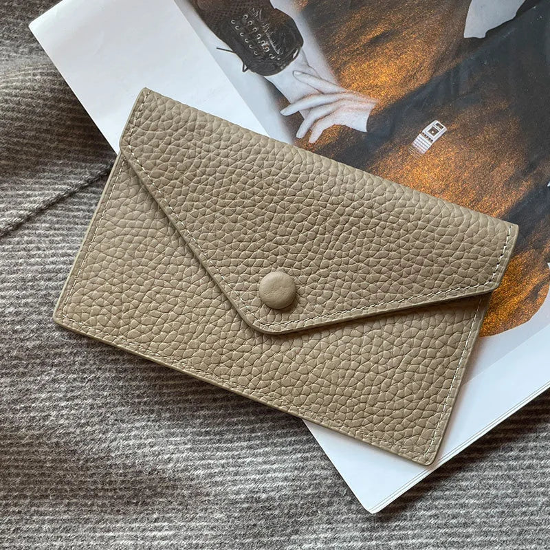 Porte-cartes enveloppe en cuir de vachette véritable style coréen pour femme — photo 9