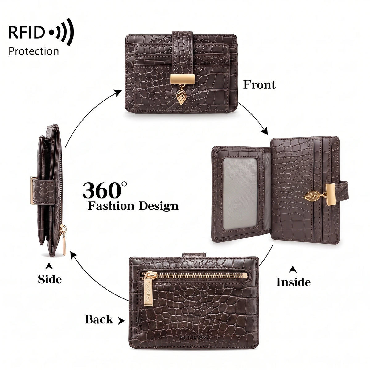 Porte-cartes femme gaufré croco, 5 fentes et zip monnaie